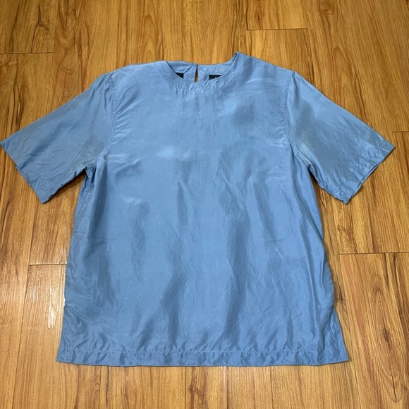August Silk 100% Silk Blue Short Sleeve Top Blouse - Picture 4 of 13